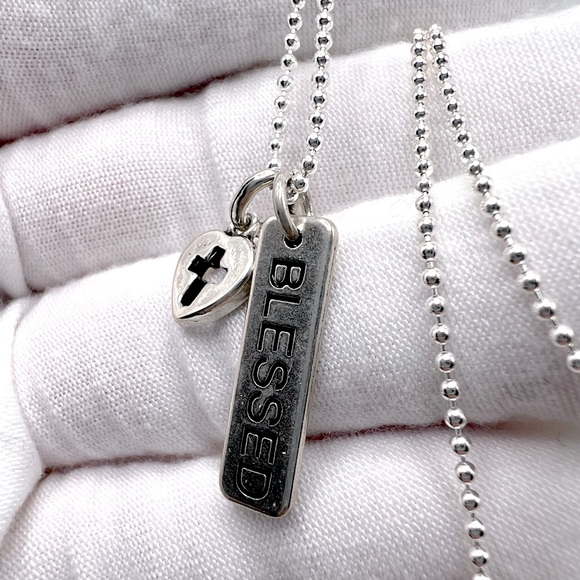 Sale $22 Firm!  .925 Sterling Blessed & Cross Heart Charm Necklace - Picture 4 of 11
